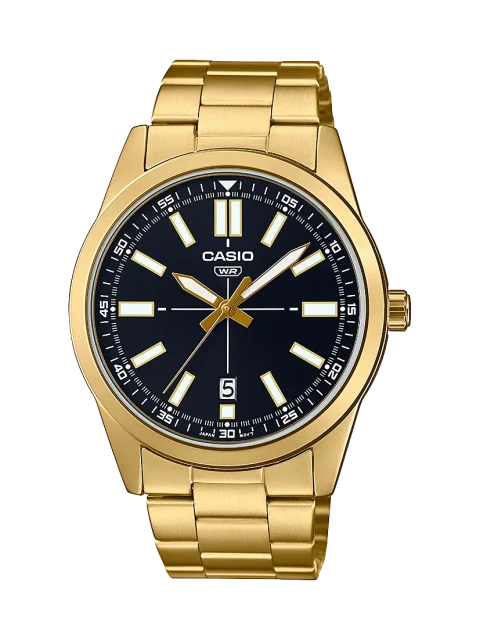 Casio Analogue Stainless Steel Gold Tone With Black Dial Watch - MTPVD02G-1E