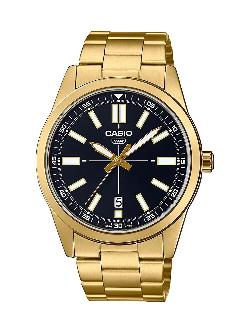 Casio Analogue Stainless Steel Gold Tone With Black Dial Watch - MTPVD02G-1E