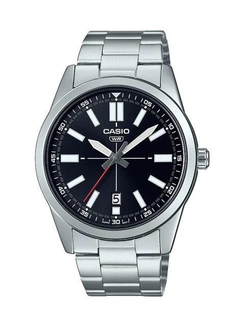 Casio Analogue Stainless Steel With Black Dial Watch - MTPVD02D-1E