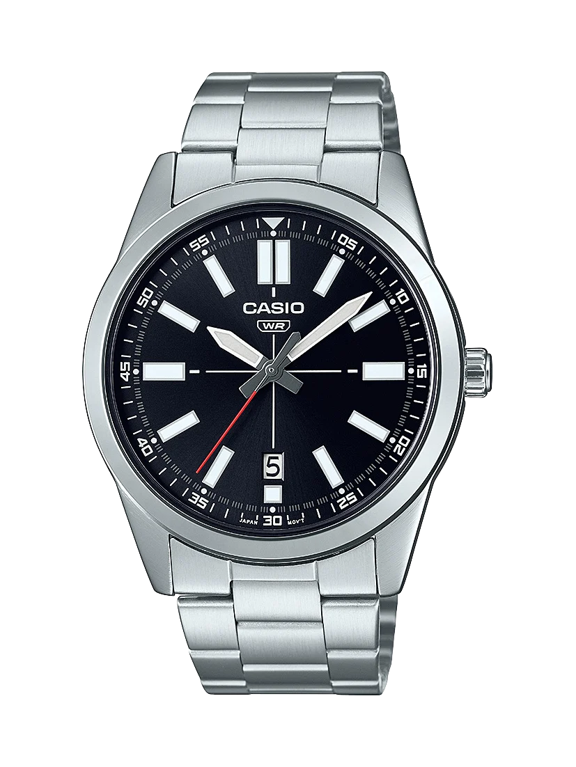 Casio Analogue Stainless Steel With Black Dial Watch - MTPVD02D-1E