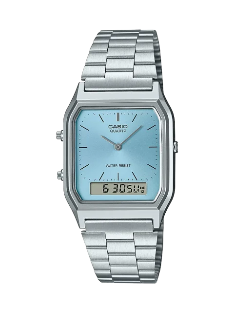 Casio AQ230A-2A1 Vintage Analog Digital Blue Dial Stainless Steel Watch