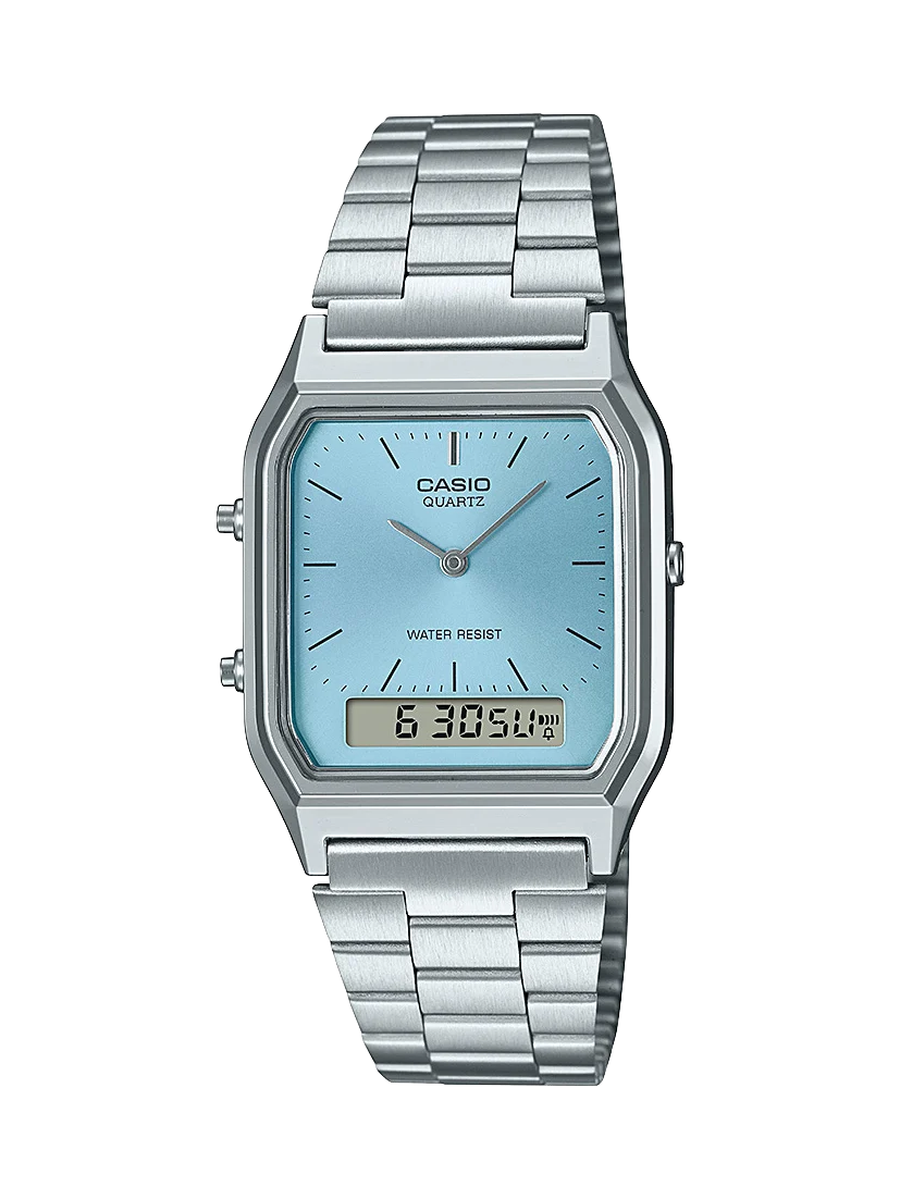 Casio AQ230A-2A1 Vintage Analog Digital Blue Dial Stainless Steel Watch