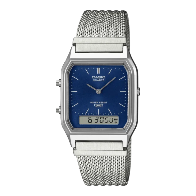 Casio AQ230EM-2A Classic Ana-Digi Watch Fine-Woven Mesh Band