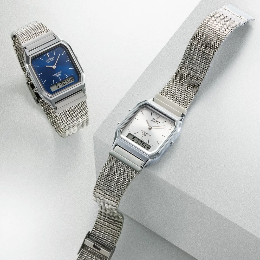 Casio AQ230EM-2A Classic Ana-Digi Watch Fine-Woven Mesh Band