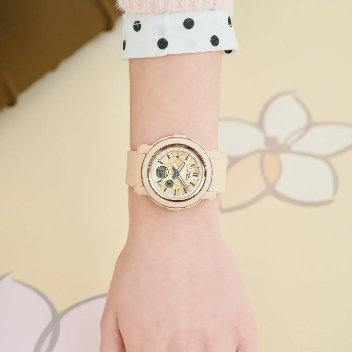 Casio Baby-G BGA290FL-4A Women's Analogue Digital Watch – Soft Pastel Yellow & Light Apricot Floral Dial