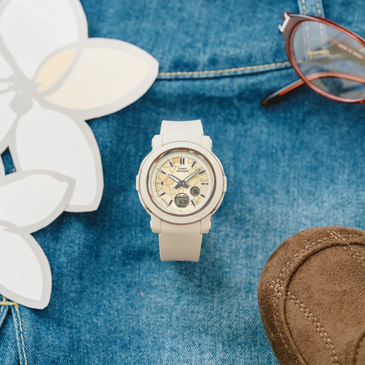 Casio Baby-G BGA290FL-4A Women's Analogue Digital Watch – Soft Pastel Yellow & Light Apricot Floral Dial