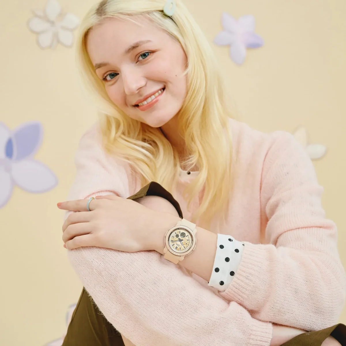 Casio Baby-G BGA290FL-4A Women's Analogue Digital Watch – Soft Pastel Yellow & Light Apricot Floral Dial