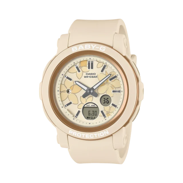Casio Baby-G BGA290FL-4A Women's Analogue Digital Watch – Soft Pastel Yellow & Light Apricot Floral Dial