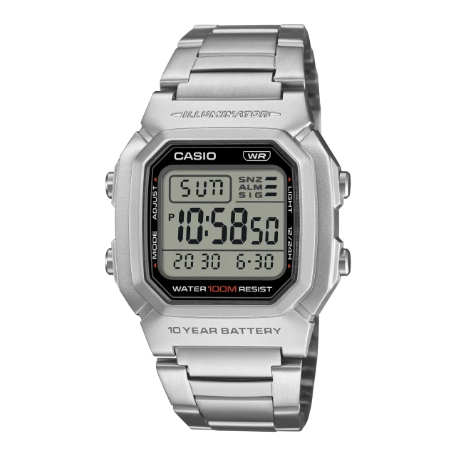 CASIO Digital 100M WR, 10Yr Battery Stainless Steel Band & Case - W800HD-1A