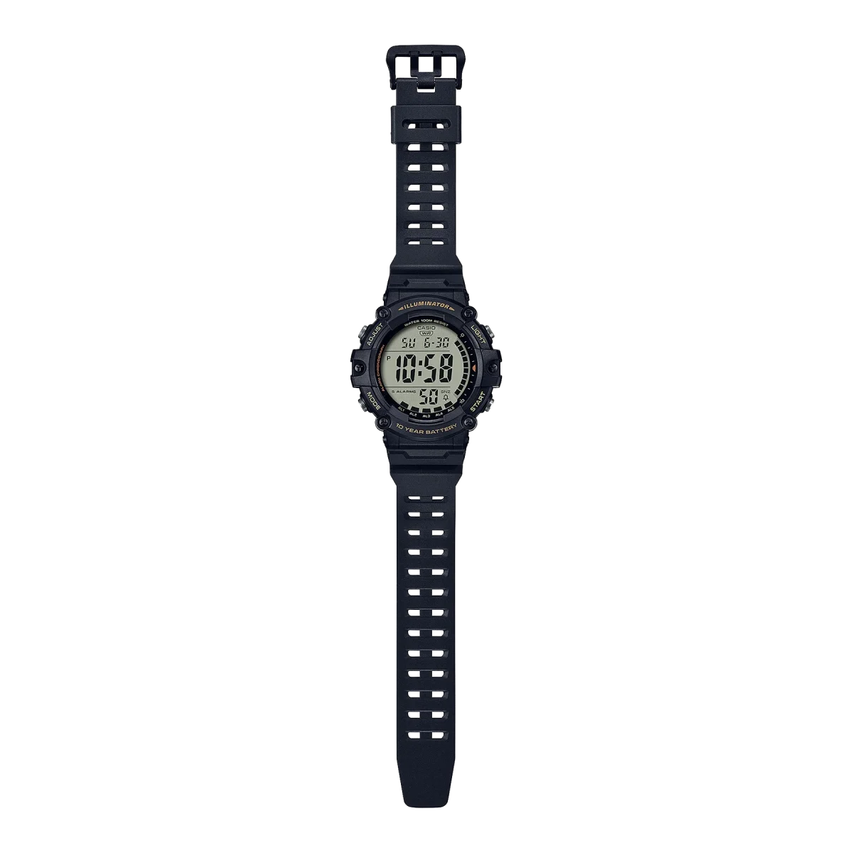Casio Digital Extra Long Strap 10 Year Battery Black Resin Band -  AE1500WHX-1A