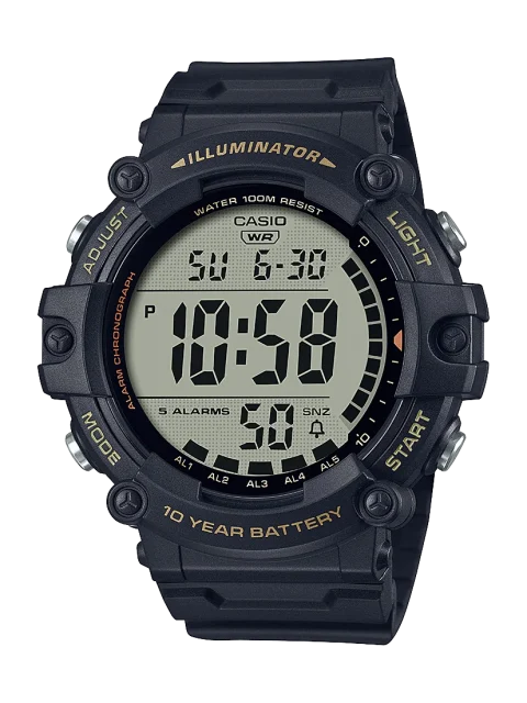 Casio Digital Extra Long Strap 10 Year Battery Black Resin Band -  AE1500WHX-1A