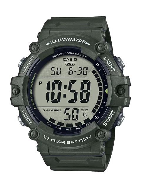 Casio Digital Extra Long Strap 10 Year Battery Green Beige Resin Band - AE1500WHX-3A