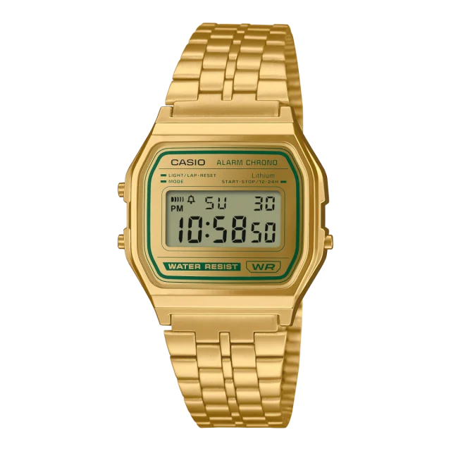 Casio Digital Geen Accent WR Gold Case & Band Watch - A158WEGV-9A