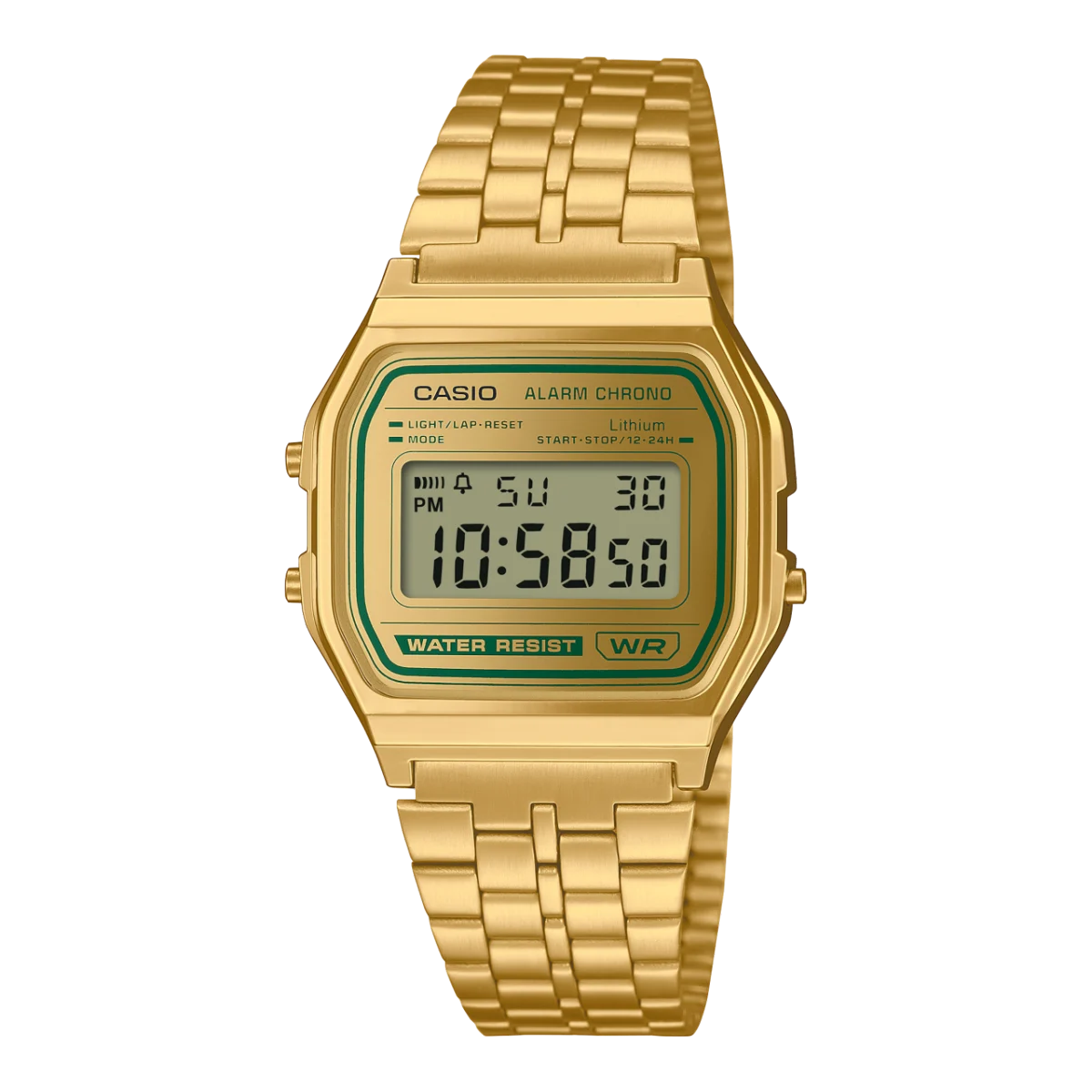 Casio Digital Geen Accent WR Gold Case & Band Watch - A158WEGV-9A