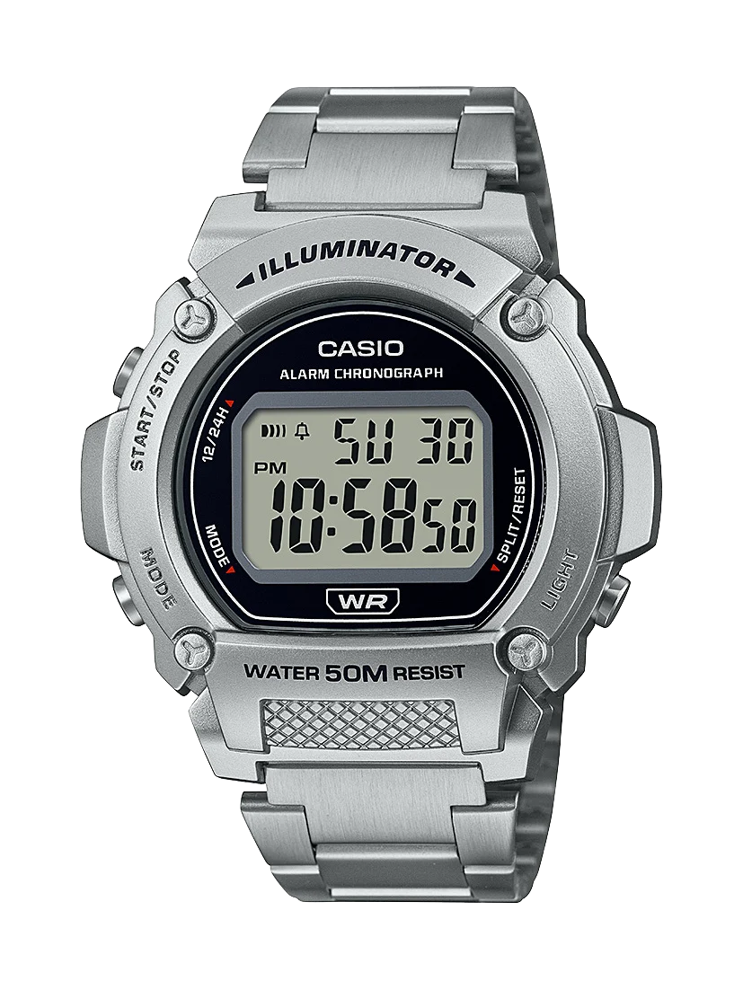 Casio Digital LED 50m Stainless Steel Band Watch - W219HD-1A
