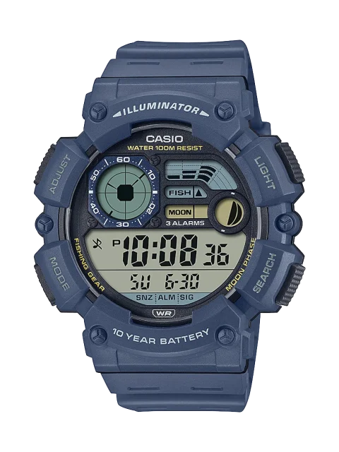 Casio Digital Multi Window Fish, Moon 100M 10YR Battery Blue Resin Band - WS1500H-2A