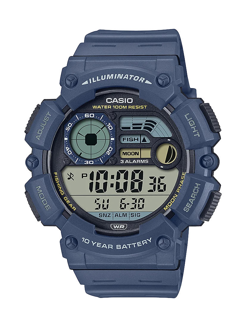 Casio Digital Multi Window Fish, Moon 100M 10YR Battery Blue Resin Band - WS1500H-2A