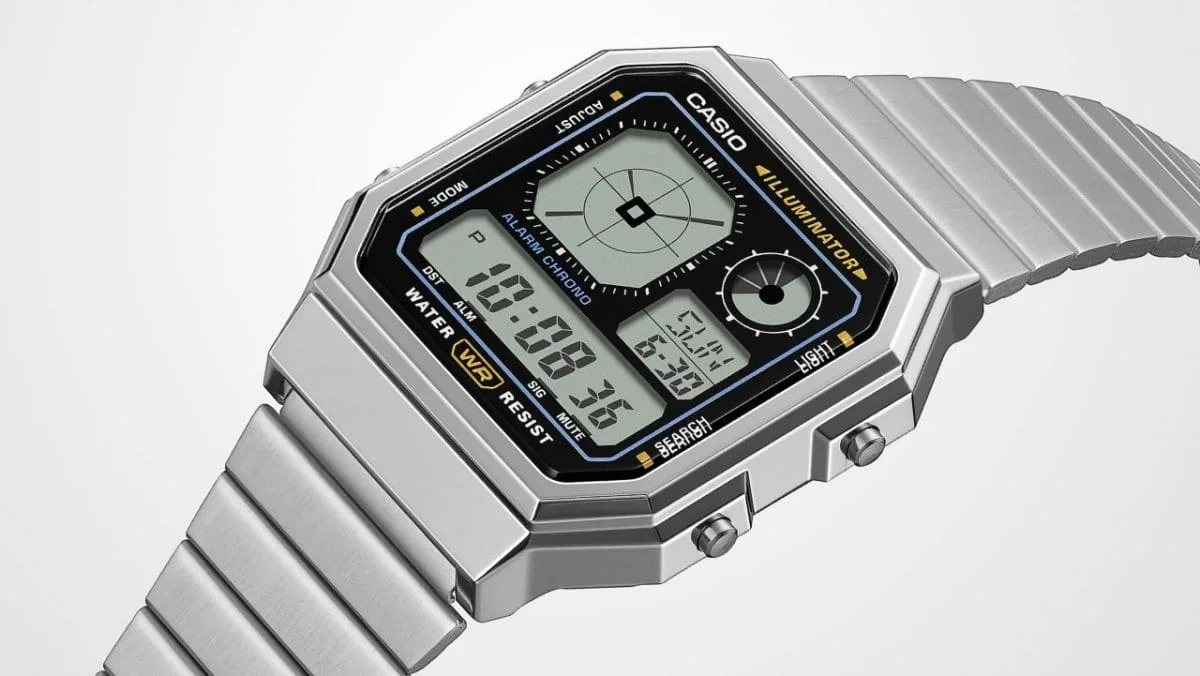Casio Digital Octagon, Black Dial, Silver Case & Band - A130WE-1A