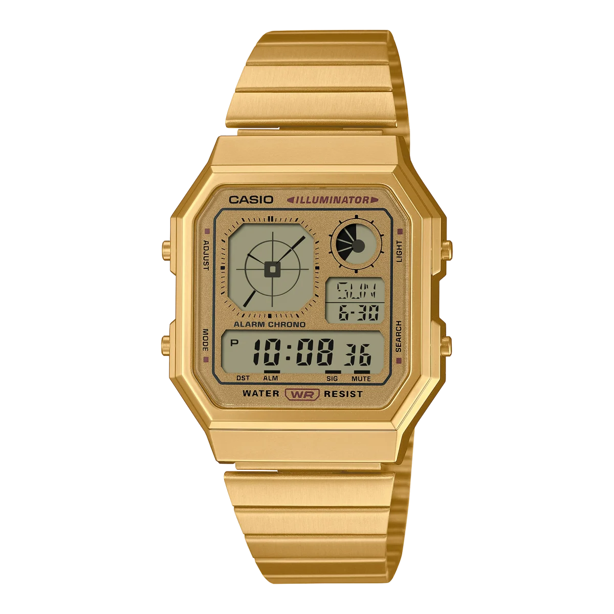 Casio Digital Octagon, Gold Dial, Gold Case & Band - A130WEG-9A