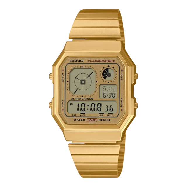 Casio Digital Octagon, Gold Dial, Gold Case & Band - A130WEG-9A