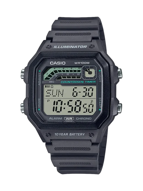 Casio Digital Sports LED 100m Off Black Resin Strap Watch - WS1600H-8A