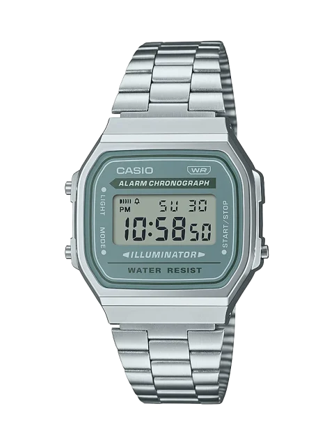 Casio Digital Tranquil Urban WR Green Face Stainless Steel Band - A168WA-3A