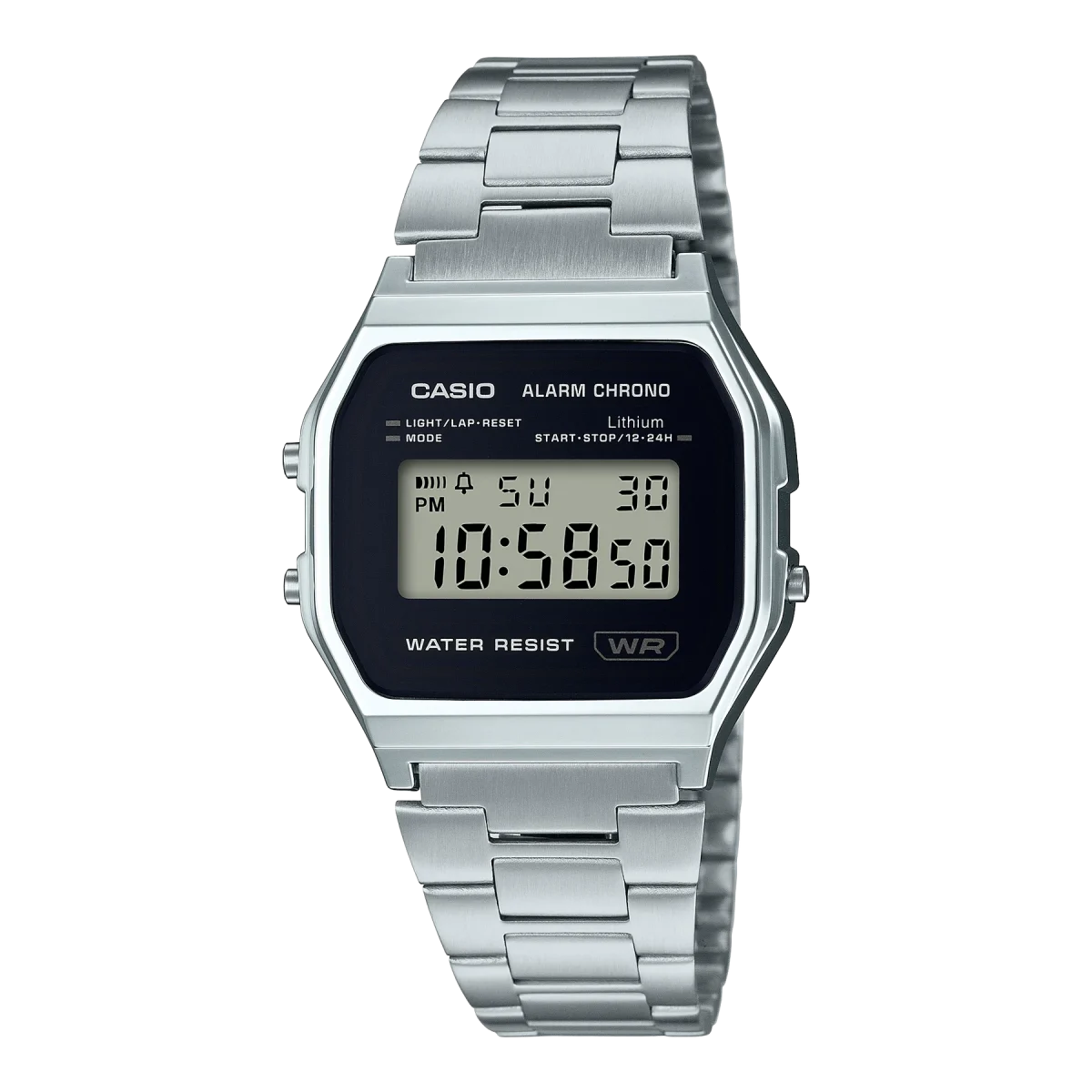 Casio Digital Vintage Black Dial Stainless Steel Band - A158WEA-1D