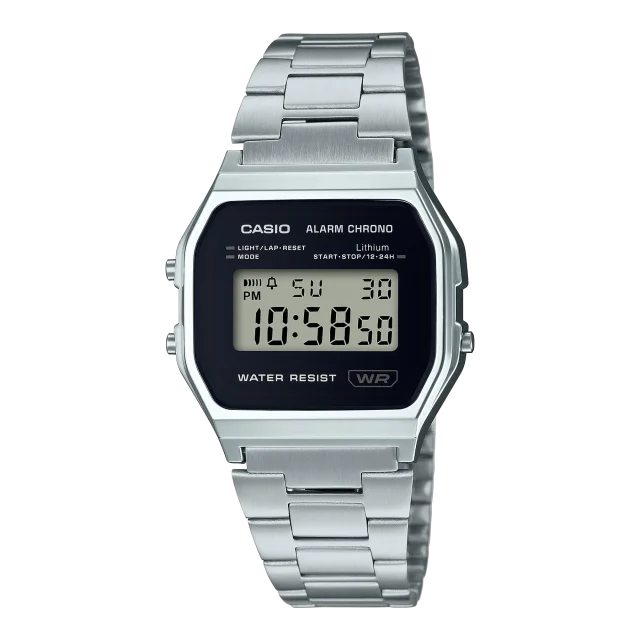 Casio Digital Vintage Black Dial Stainless Steel Band - A158WEA-1D