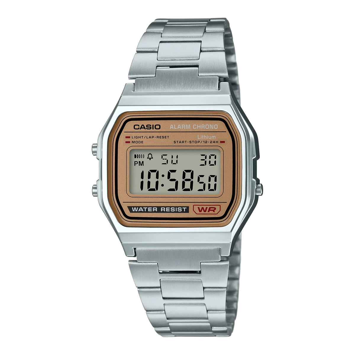 Casio Digital Vintage Brown Dial Stainless Steel Band - A158WEA-9D