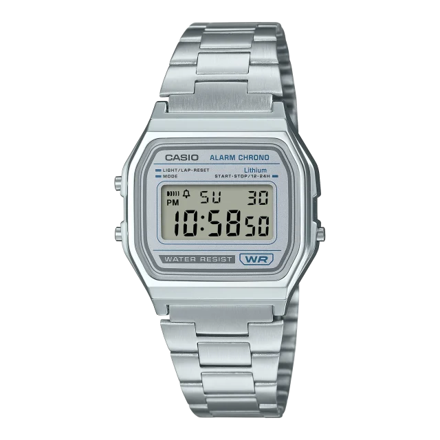 Casio Digital Vintage Grey Dial Stainless Steel Band - A158WEA-7D
