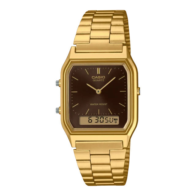 CASIO Duel Sqaure Case Brown Dial, Gold Case & Band - AQ230GA-5A