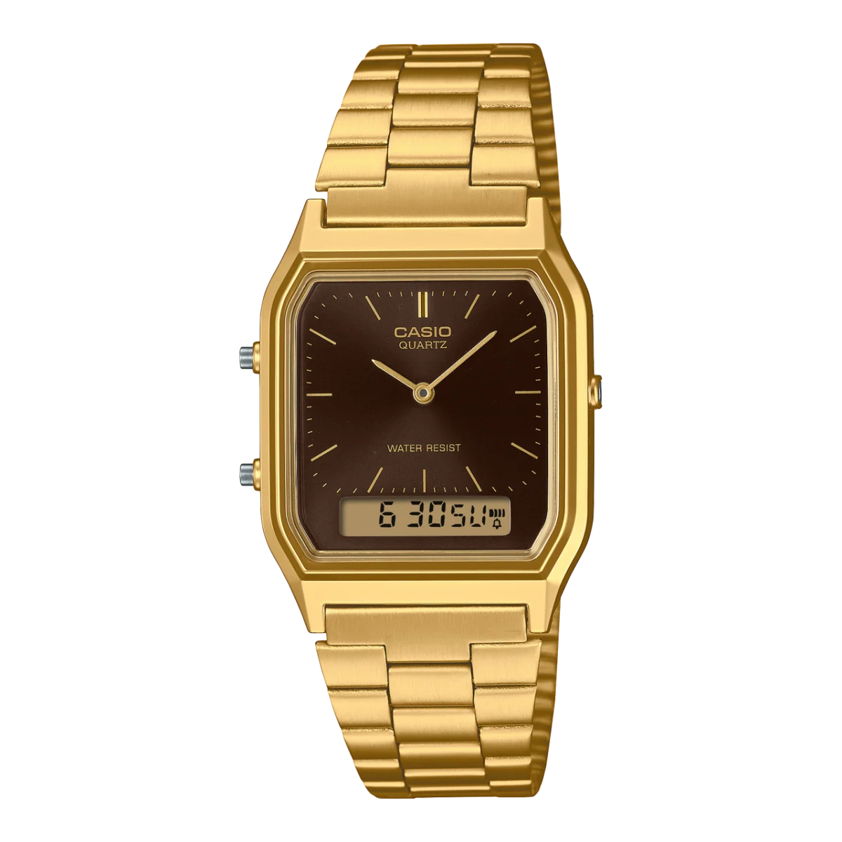 CASIO Duel Sqaure Case Brown Dial, Gold Case & Band - AQ230GA-5A