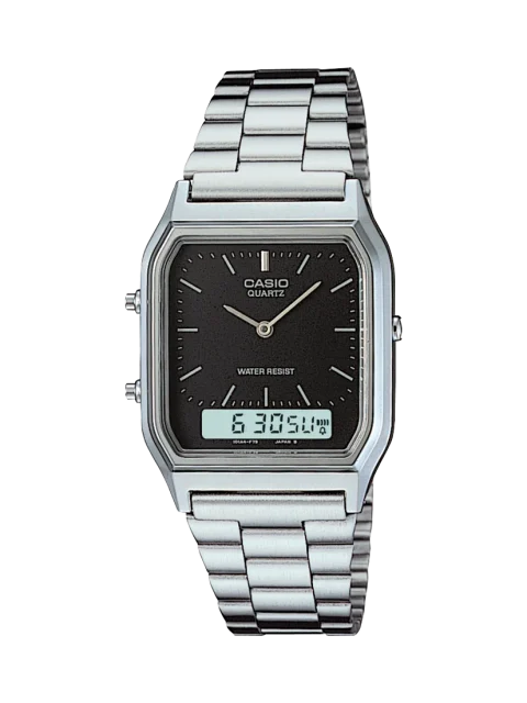 Casio Duo Dress Silver Tone Black Dial WR Watch - AQ230A-1D