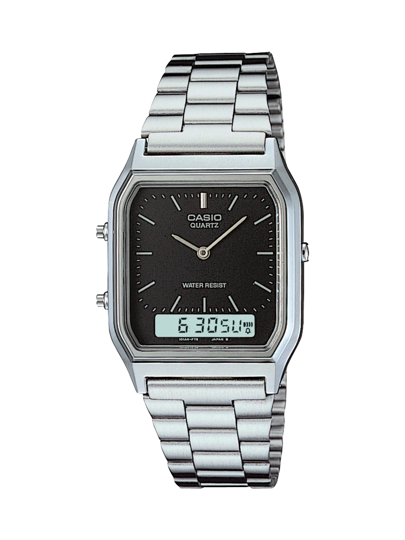 Casio Duo Dress Silver Tone Black Dial WR Watch - AQ230A-1D