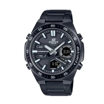 Casio Edifice Duel Time 100M WR Black Face Black IP Stainless Steel Band Watch – EFVC110DC-1A