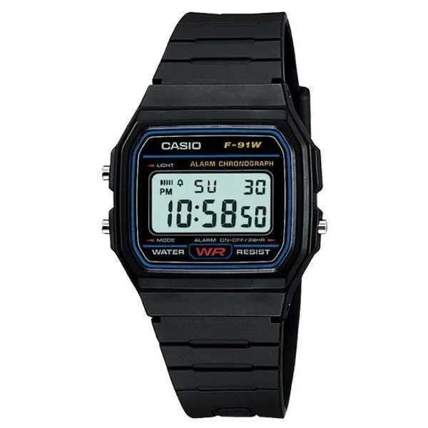 Casio F91W-1 Unisex Black Digital Watch with Black Band