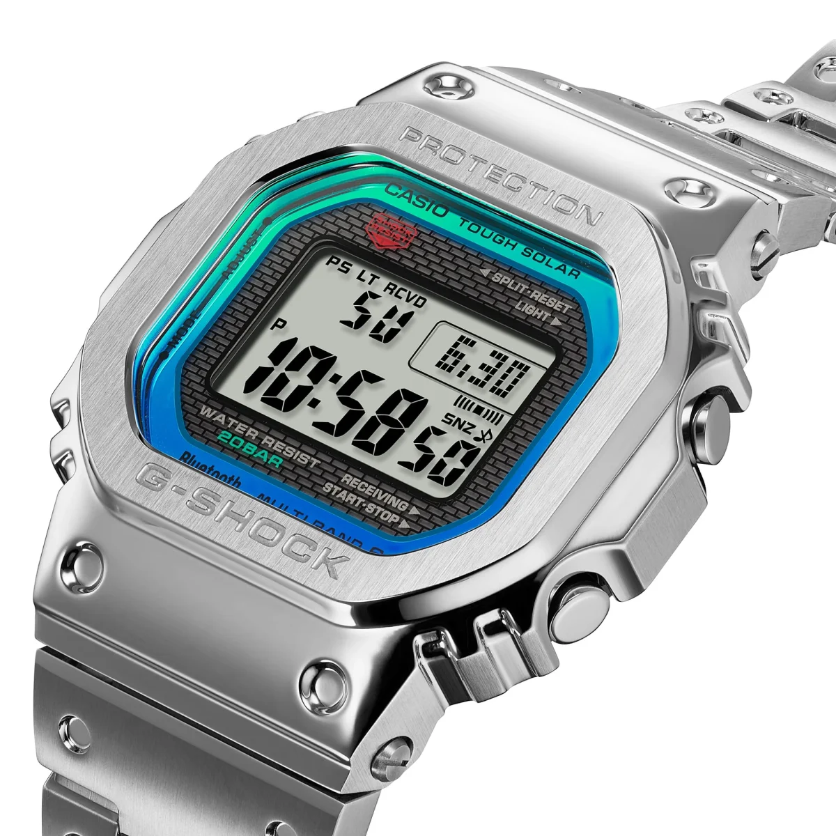 Casio G-Shock 40th Anniversary Polychromatic Solar Powered 200M WR Grey Dial Stainless Steel Case & Band - GMWB5000PC-1D