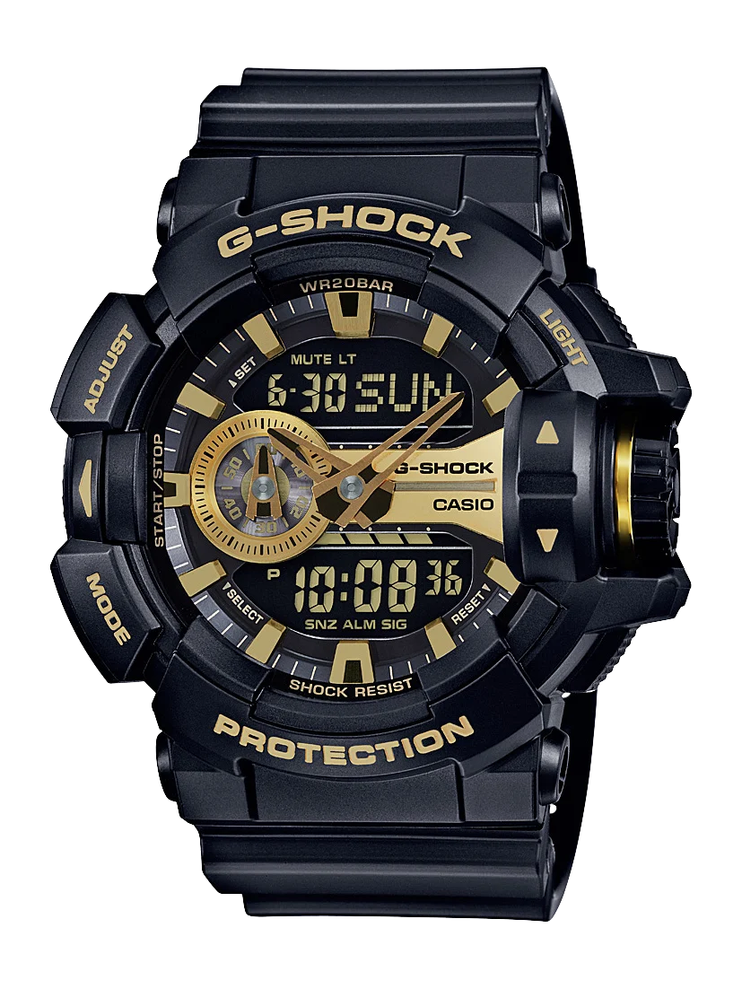 Casio G-Shock Analogue/Digital 200m WR Rotary Switch Black / Gold Watch - GA400GB-1A9