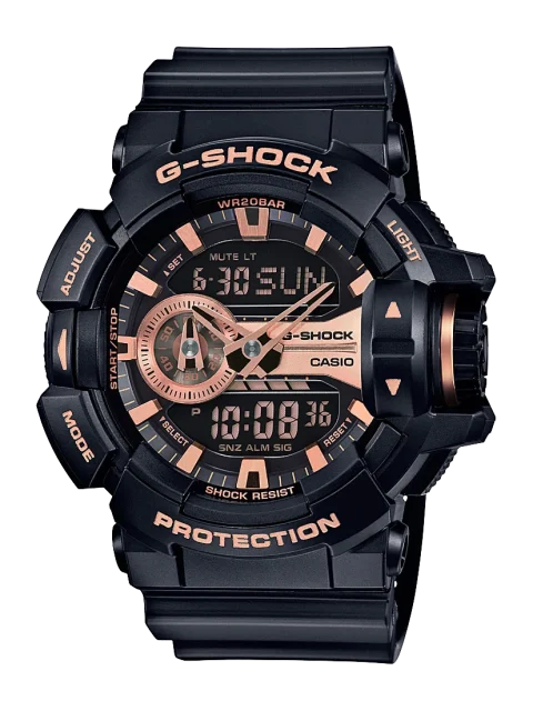 Casio G-Shock Analogue/Digital 200m WR Rotary Switch Black / Rose Gold Watch - GA400GB-1A4