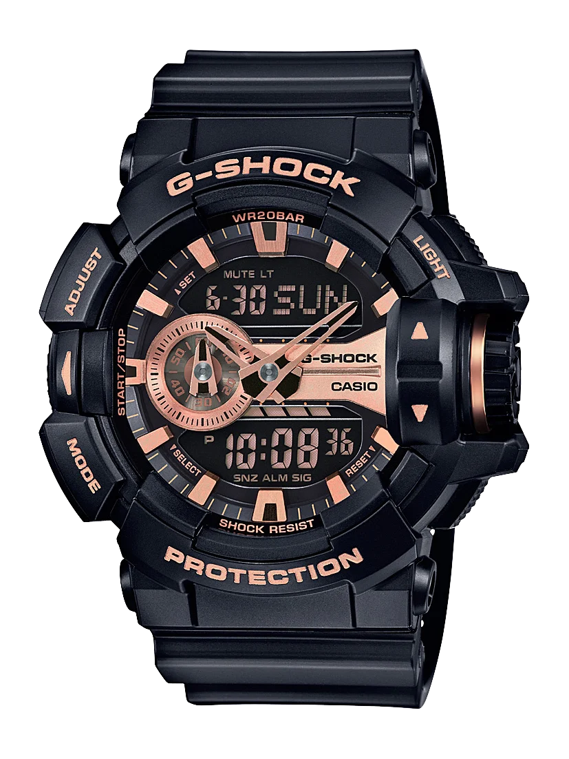 Casio G-Shock Analogue/Digital 200m WR Rotary Switch Black / Rose Gold Watch - GA400GB-1A4