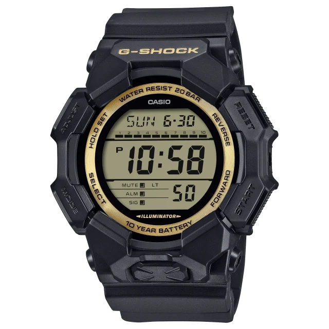 Casio G-Shock Digital Black/Gold, Black Resin 200M WR, 10 Year Battery - GD010GB-1A9
