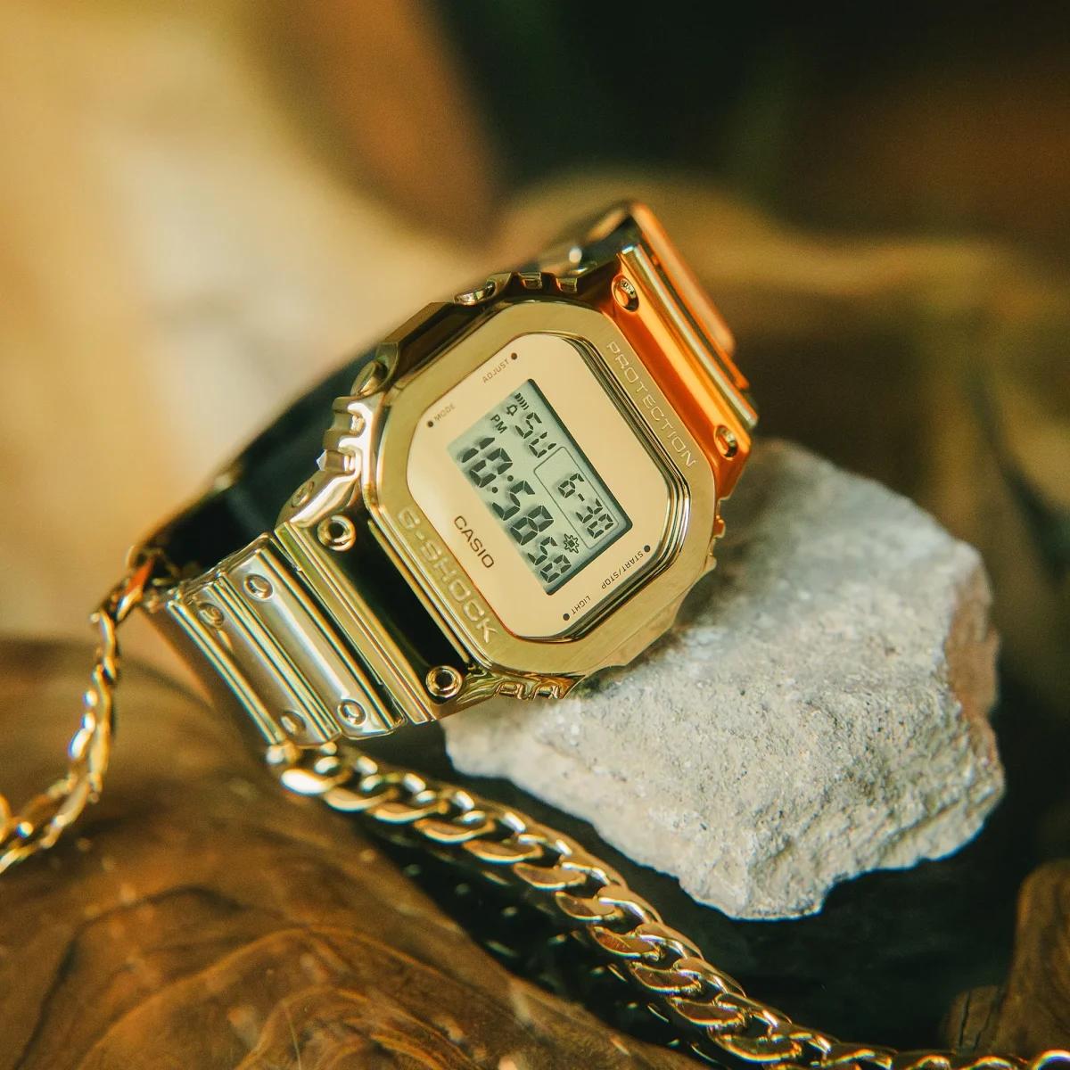 CASIO G-Shock Digital Gold Tone Stainless Case and Gold Tone Tough Silicone Band 200M WR - GM5600YMG-9D