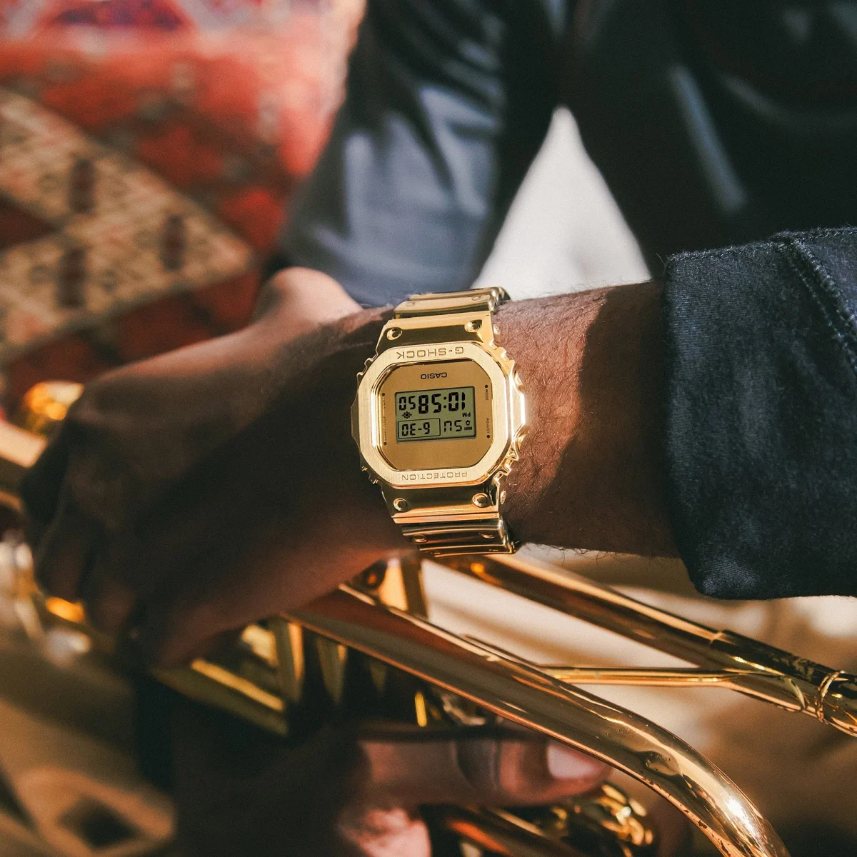 CASIO G-Shock Digital Gold Tone Stainless Case and Gold Tone Tough Silicone Band 200M WR - GM5600YMG-9D