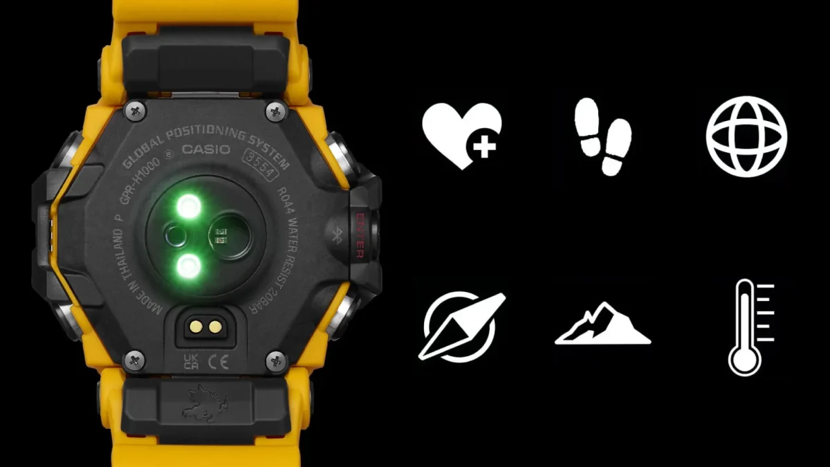 Casio G-Shock Digital GPS Master of G Line Rangeman Solar Powered, Bluetooth Connectivity 200M WR Yellow Case & Resin Band Watch - GPRH1000-9D