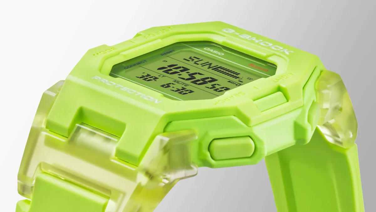 Casio G-Shock Digital Square Dual Time 200M WR Bluetooth Green Face, Translucent Resin Band - GDB500S-3D