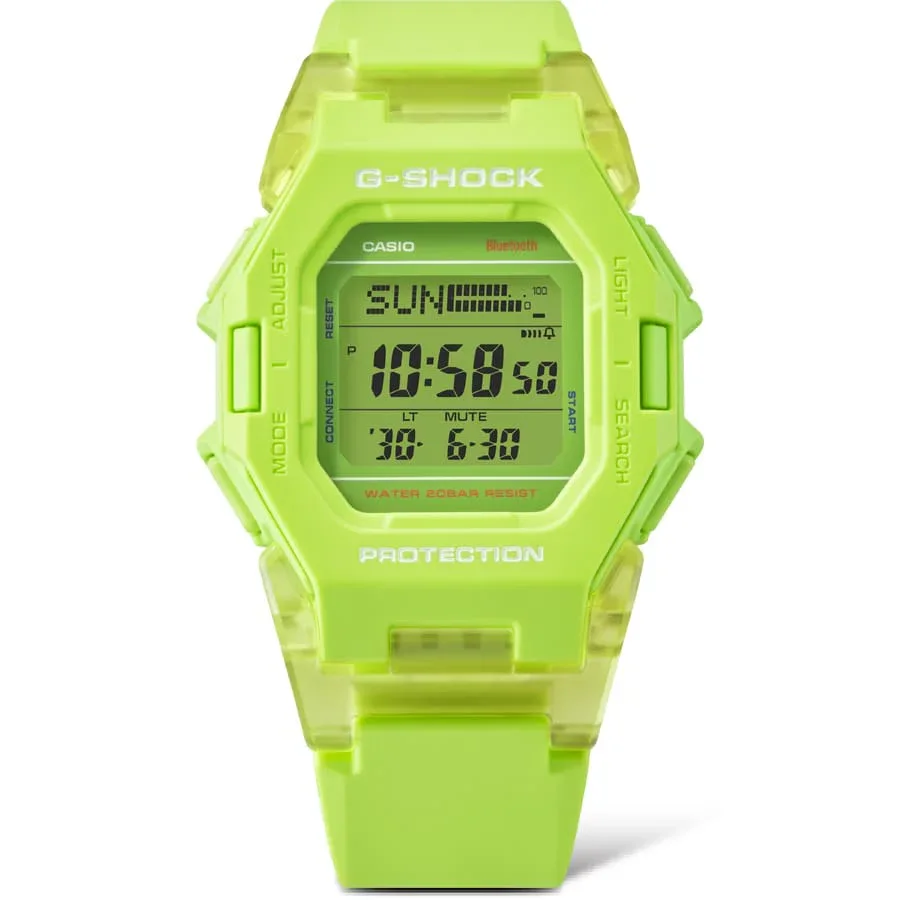 Casio G-Shock Digital Square Dual Time 200M WR Bluetooth Green Face, Translucent Resin Band - GDB500S-3D