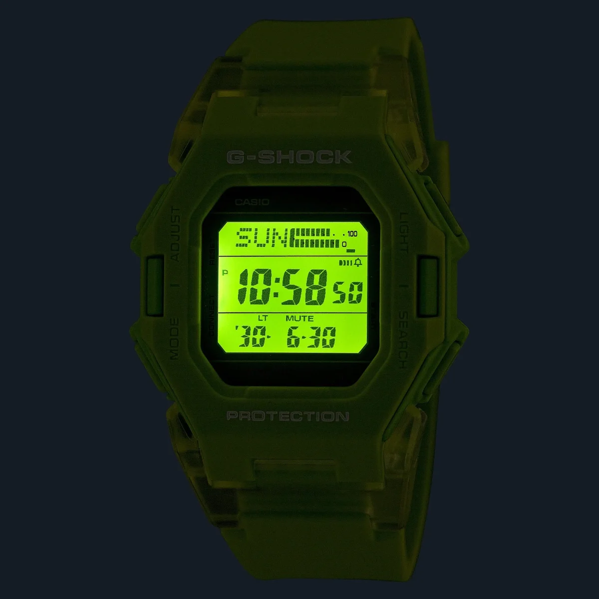 Casio G-Shock Digital Square Dual Time 200M WR Bluetooth Green Face, Translucent Resin Band - GDB500S-3D