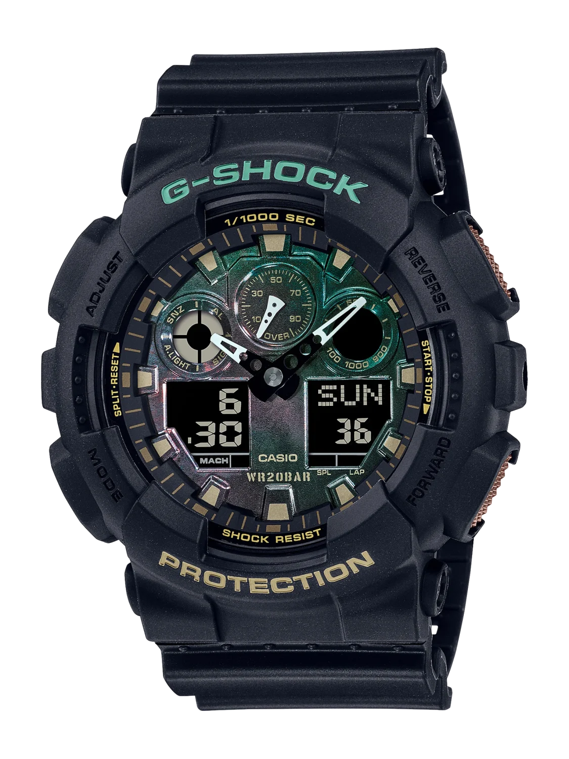 Casio G-Shock Duel Black & Rust Colour Blacl Face Bezel & Resin Band - GA100RC-1A