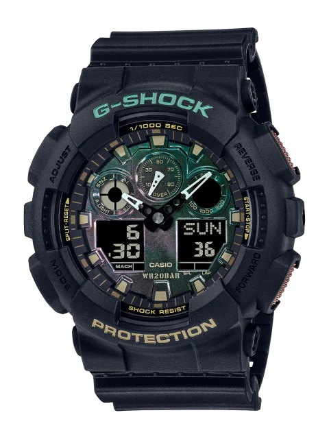 Casio G-Shock Duel Black & Rust Colour Blacl Face Bezel & Resin Band - GA100RC-1A