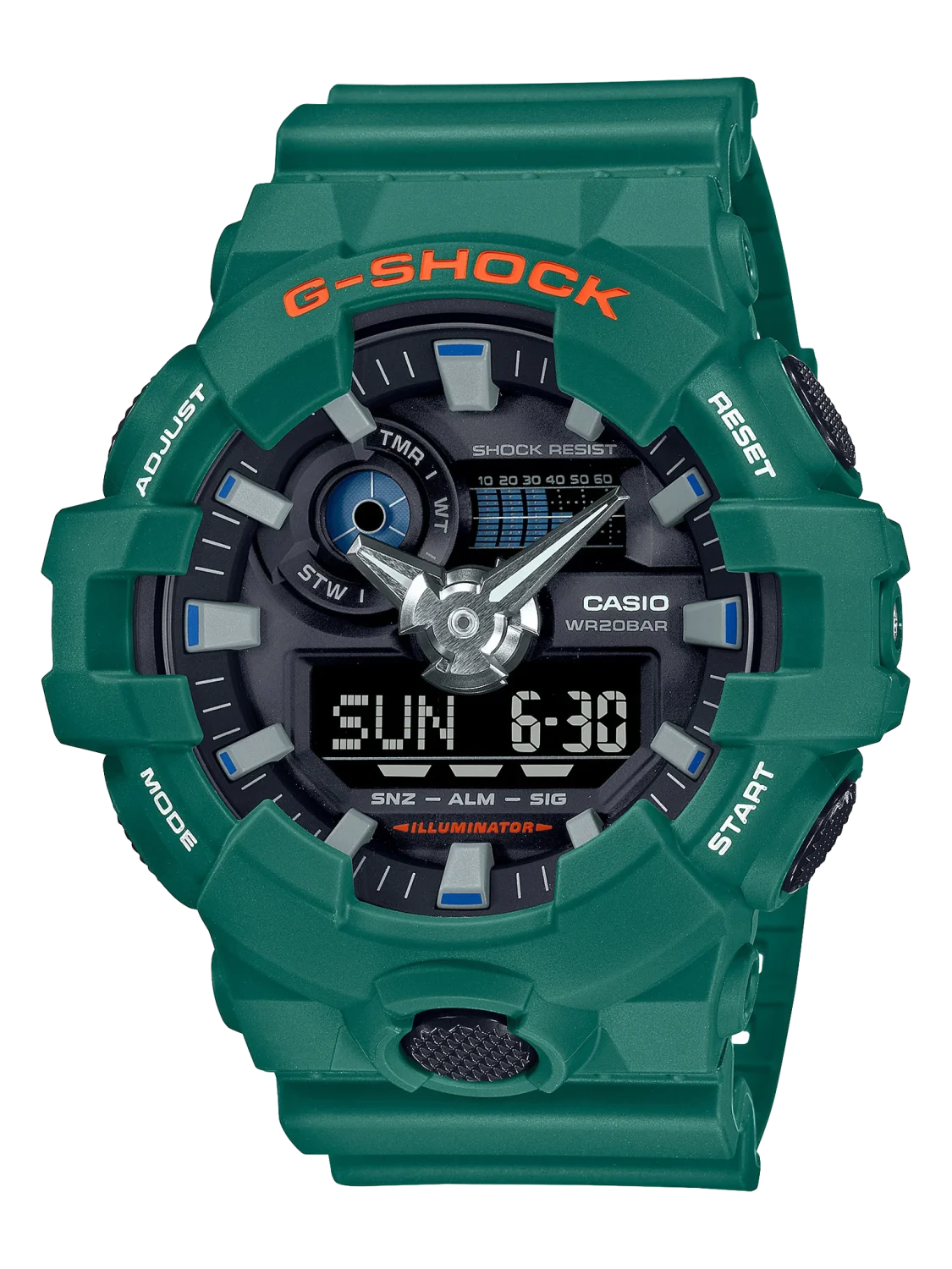 Casio G-Shock Duel Skator Flavor 200M WR Black Dial Green Case & Band - GA700SC-3A